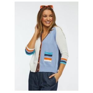 Zaket & Plover Colorblock Cardigan Preppy Quiet Luxury Maximalism Sweater XS